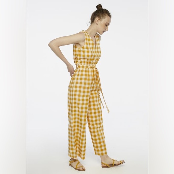 Compania Fantastica Yellow & White Checkered Jumpsuit Playsuit Gingham - Picture 6 of 7